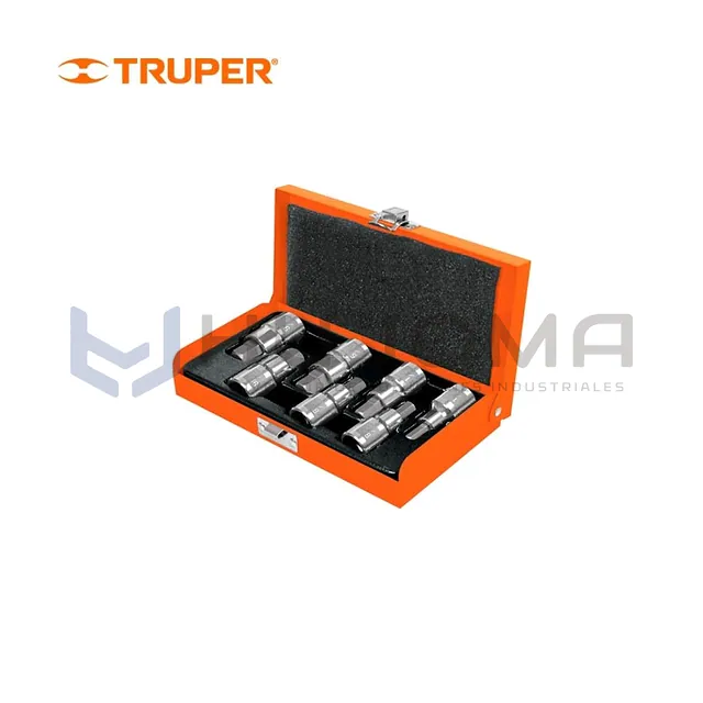 Juego de 7 dados punta hexagonal en pulgadas, encaste 1/2" Truper 13929