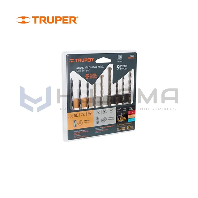Juego de 9 brocas para Metal, concreto y madera Truper 11339