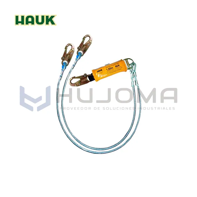Línea de vida doble cable de acero 1/4" con 3 ganchos 3/4" Hauk DF2P