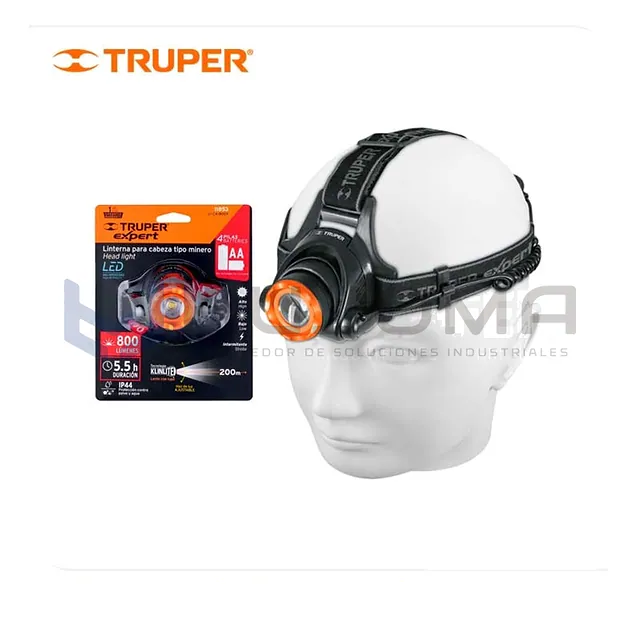 Linterna frontal de minero 800 lm 4 pilas AA Truper LI-CA-800X