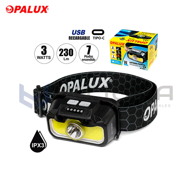 Linterna Frontal LED Recargable Opalux OP-3667 3W 230 Lúmenes