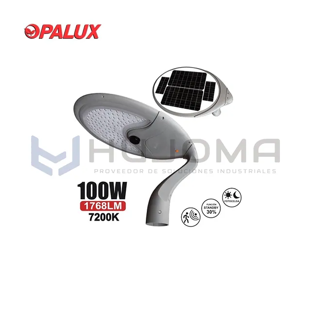 Luminaria Solar 100W con Fotocelda, Panel Solar Opalux OP-51S08D