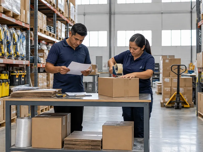 Preparación y embalaje de pedidos de equipos de protección y suministros industriales